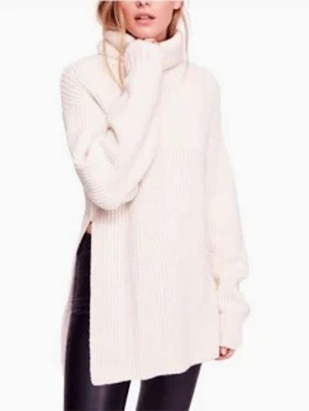 Free People Eleven Sweater Chunky Knit Slouchy Turtleneck Tunic Women Medium